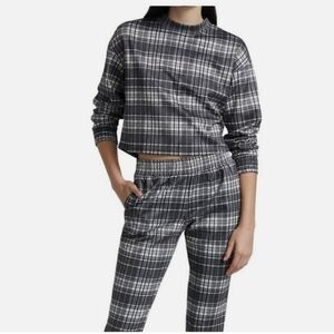 Alice + Olivia NWT Leslie Cropped Plaid Sweatshirt Pullover in Charcoal Size‎ M